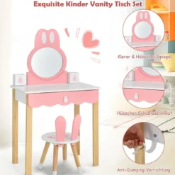 Kinder Schminktisch Schminkkommode mit Hocker Frisiertisch mit Spiegel 60 x 34 x 103 cm Rosa