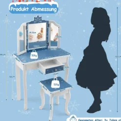 Kinder Schminktisch Set mit Dreifach Klappbarem Spiegel & Abnehmbarer Platte Blau