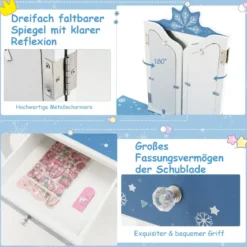 Kinder Schminktisch Set mit Dreifach Klappbarem Spiegel & Abnehmbarer Platte Blau