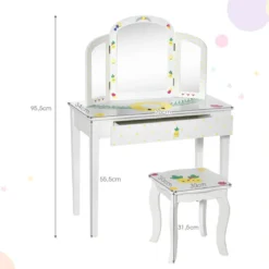 Kinder Schminktisch und Stuhl Set Kinder Frisiertisch mit Dreifach Klappbarem Spiegel Weiß