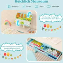 Kinderschreibtisch 51-73cm Höhenverstellbar Schülerschreibtisch mit neigbarer Tischplatte