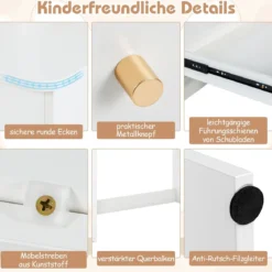 Kinder Schreibtisch mit Schublade & Ablagefach Holz Schülerschreibtisch Kindertisch Weiß