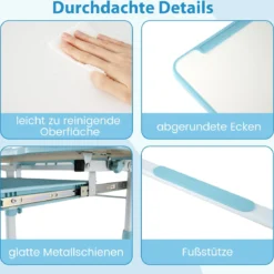 Kinder Schreibtisch mit Stuhl Höhenverstellbarer Kinderschreibtisch mit Neigbarer Tischplatte Blau