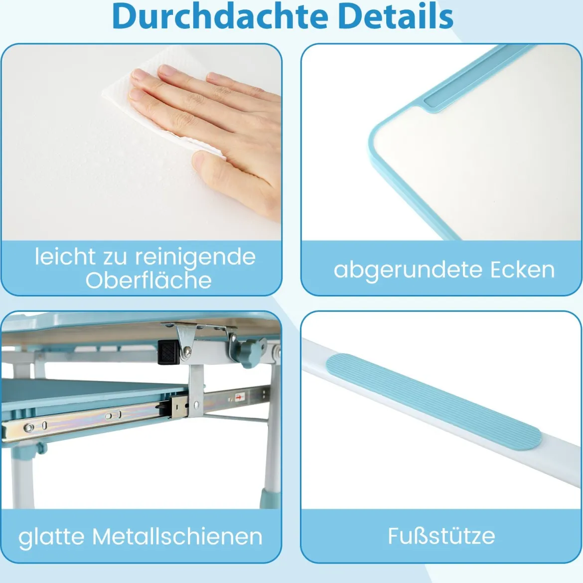 Kinder Schreibtisch mit Stuhl Höhenverstellbarer Kinderschreibtisch mit Neigbarer Tischplatte Blau