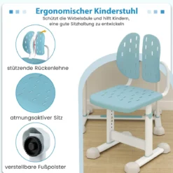 Kinder Schreibtisch mit Stuhl Höhenverstellbarer Kinderschreibtisch mit Neigbarer Tischplatte Blau