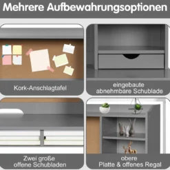 Kinderschreibtisch Set mit Pinnwand Kinder Schreibtisch mit Stuhl Schülerschreibtisch Grau