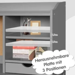 Kinderschreibtisch Set mit Pinnwand Kinder Schreibtisch mit Stuhl Schülerschreibtisch Grau