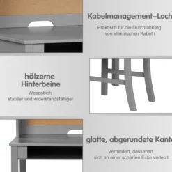Kinderschreibtisch Set mit Pinnwand Kinder Schreibtisch mit Stuhl Schülerschreibtisch Grau