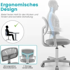 Kinder-Schreibtischstuhl Kinder-Computerstuhl mit Einstellbarer Höhe Blau/Violett/Türkis/Rosa/Lila/Grün