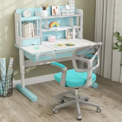 Kinder Schreibtischstuhl mit 41-52 cm Höhenverstellbarer Sitzhöhe Kinderdrehstuhl mit Rollen Türkis