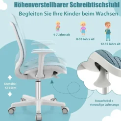 Kinder Schreibtischstuhl mit 43-55cm Verstellbarer Sitzhöhe Ergonomischer Kinderdrehstuhl auf Rollen
