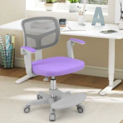 Kinder Schreibtischstuhl mit 41-52 cm Höhenverstellbarer Sitzhöhe Kinderdrehstuhl mit Rollen Violett