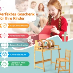 Kinderschreibtisch und Stuhl aus Bambus Höhenverstellbarer Schülerschreibtisch und -stuhl Natur