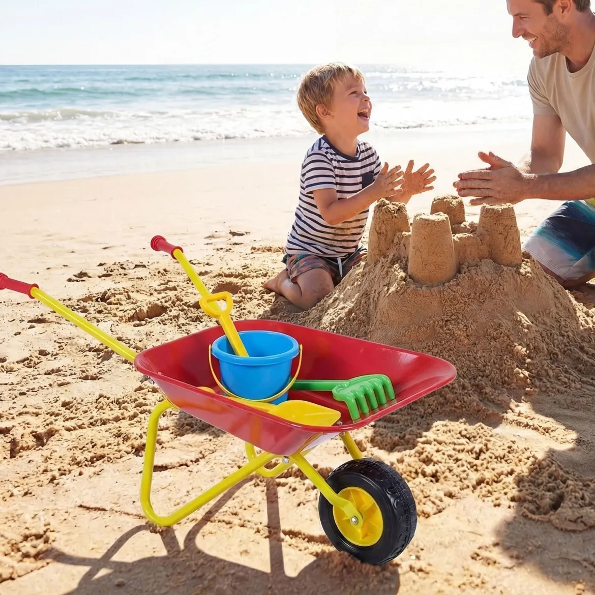 Kinderschubkarre Kunststoff Geländereifen Indoor Outdoor Für Jungen Mädchen Ab 3 Jahren Rot & Gelb