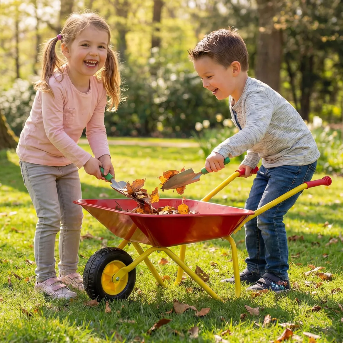 Kinderschubkarre Kunststoff Geländereifen Indoor Outdoor Für Jungen Mädchen Ab 3 Jahren Rot & Gelb