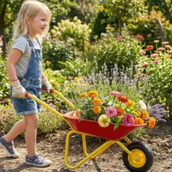 Kinderschubkarre Kunststoff Geländereifen Indoor Outdoor Für Jungen Mädchen Ab 3 Jahren Rot & Gelb