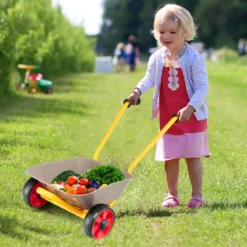 Kinder-Schubkarre mit Metallkonstruktion 2-Rad-Spielzeugwagenfür Jungen & Mädchen ab 2 J.