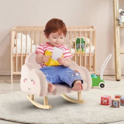 Kindersessel mit Massivholzbeinen Gepolsterter Kindersofa Schaukelstuhl Rosa Wolken