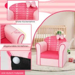 Kindersessel mit Rückenlehne & Armlehnen & Süßen Mustern & Schaumstoff Kindersofa Rosa