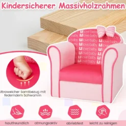 Kindersessel mit Rückenlehne & Armlehnen & Süßen Mustern & Schaumstoff Kindersofa Rosa
