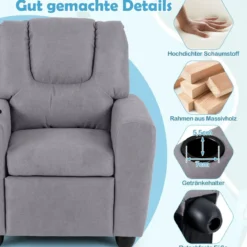 Kindersessel mit Relaxfunktion & Verstellbarer Rückenlehne & Fußstütze Kindersofa Grau