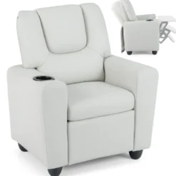 Kindersessel mit Relaxfunktion & Verstellbarer Rückenlehne & Fußstütze Kindersofa Weiß