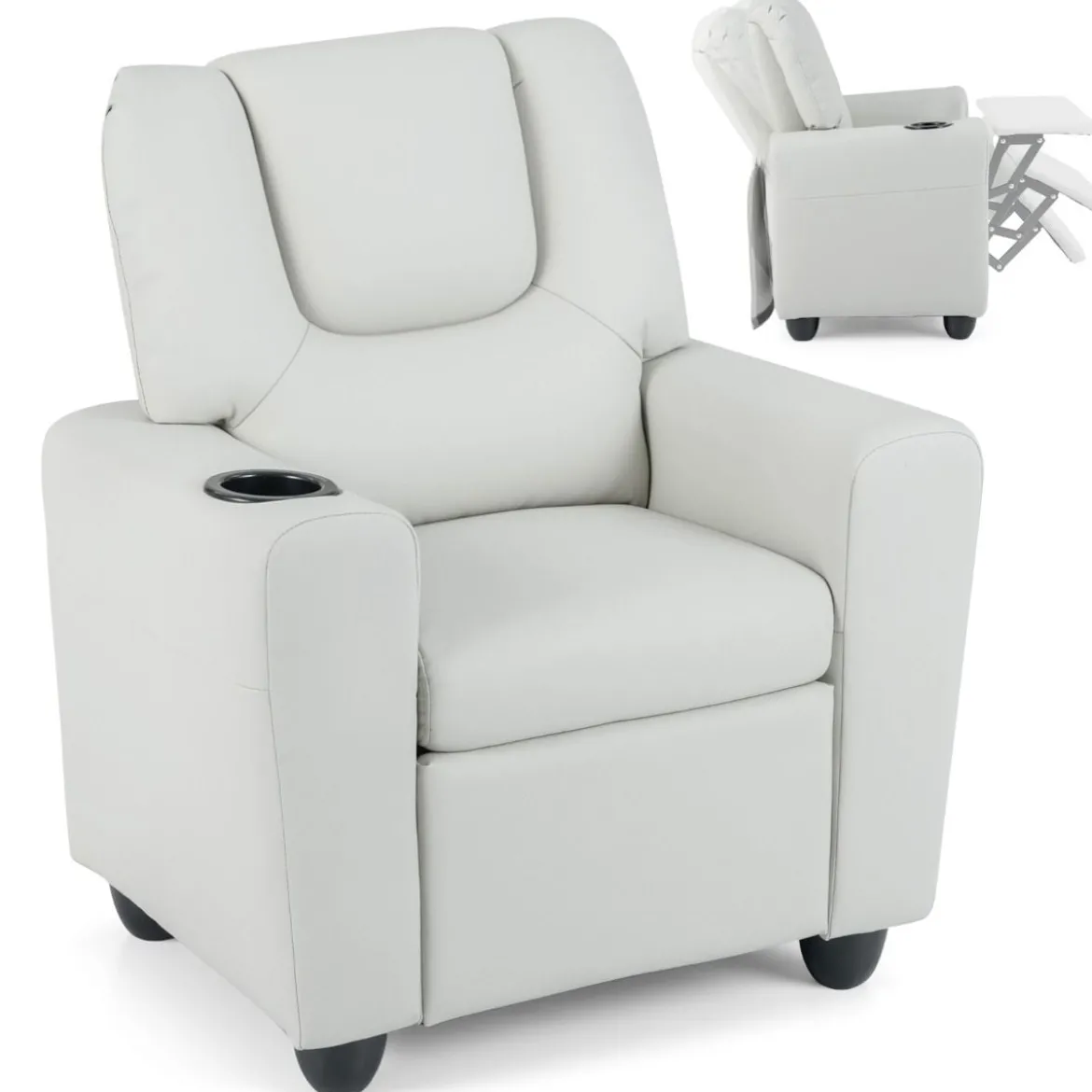 Kindersessel mit Relaxfunktion & Verstellbarer Rückenlehne & Fußstütze Kindersofa Weiß