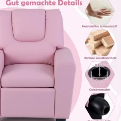 Kindersessel mit Relaxfunktion & Verstellbarer Rückenlehne & Fußstütze Kindersofa Rosa
