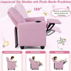 Kindersessel mit Relaxfunktion & Verstellbarer Rückenlehne & Fußstütze Kindersofa Rosa
