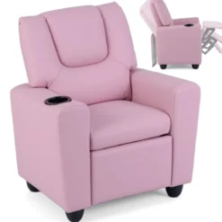 Kindersessel mit Relaxfunktion & Verstellbarer Rückenlehne & Fußstütze Kindersofa Rosa