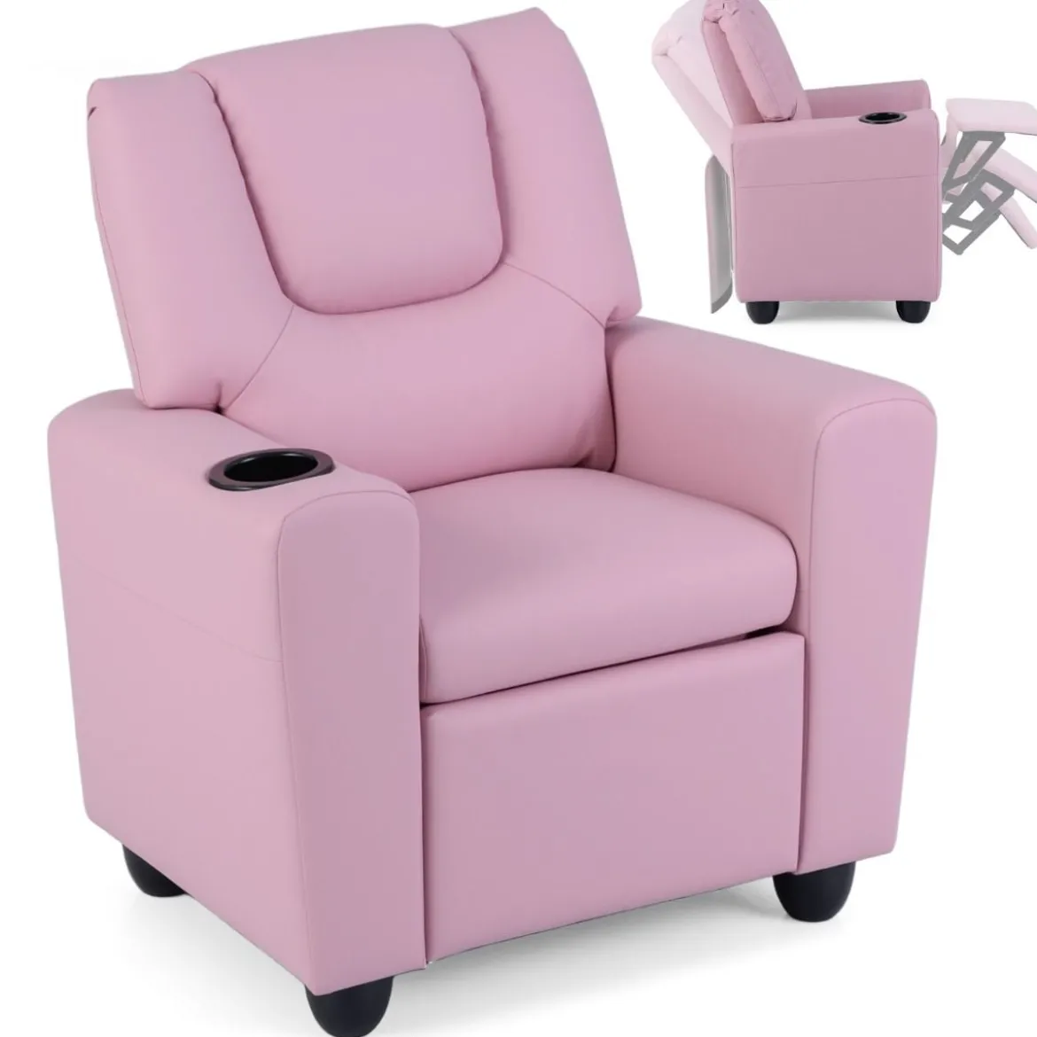 Kindersessel mit Relaxfunktion & Verstellbarer Rückenlehne & Fußstütze Kindersofa Rosa