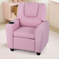 Kindersessel mit Relaxfunktion & Verstellbarer Rückenlehne & Fußstütze Kindersofa Rosa