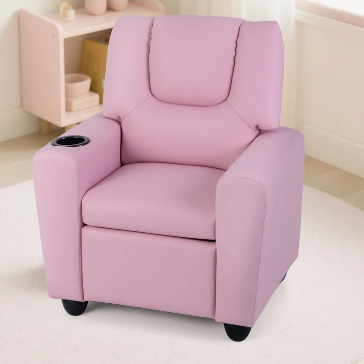 Kindersessel mit Relaxfunktion & Verstellbarer Rückenlehne & Fußstütze Kindersofa Rosa