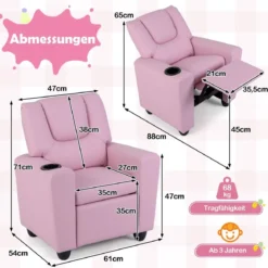 Kindersessel mit Relaxfunktion & Verstellbarer Rückenlehne & Fußstütze Kindersofa Rosa