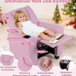 Kindersessel mit Relaxfunktion & Verstellbarer Rückenlehne & Fußstütze Kindersofa Rosa
