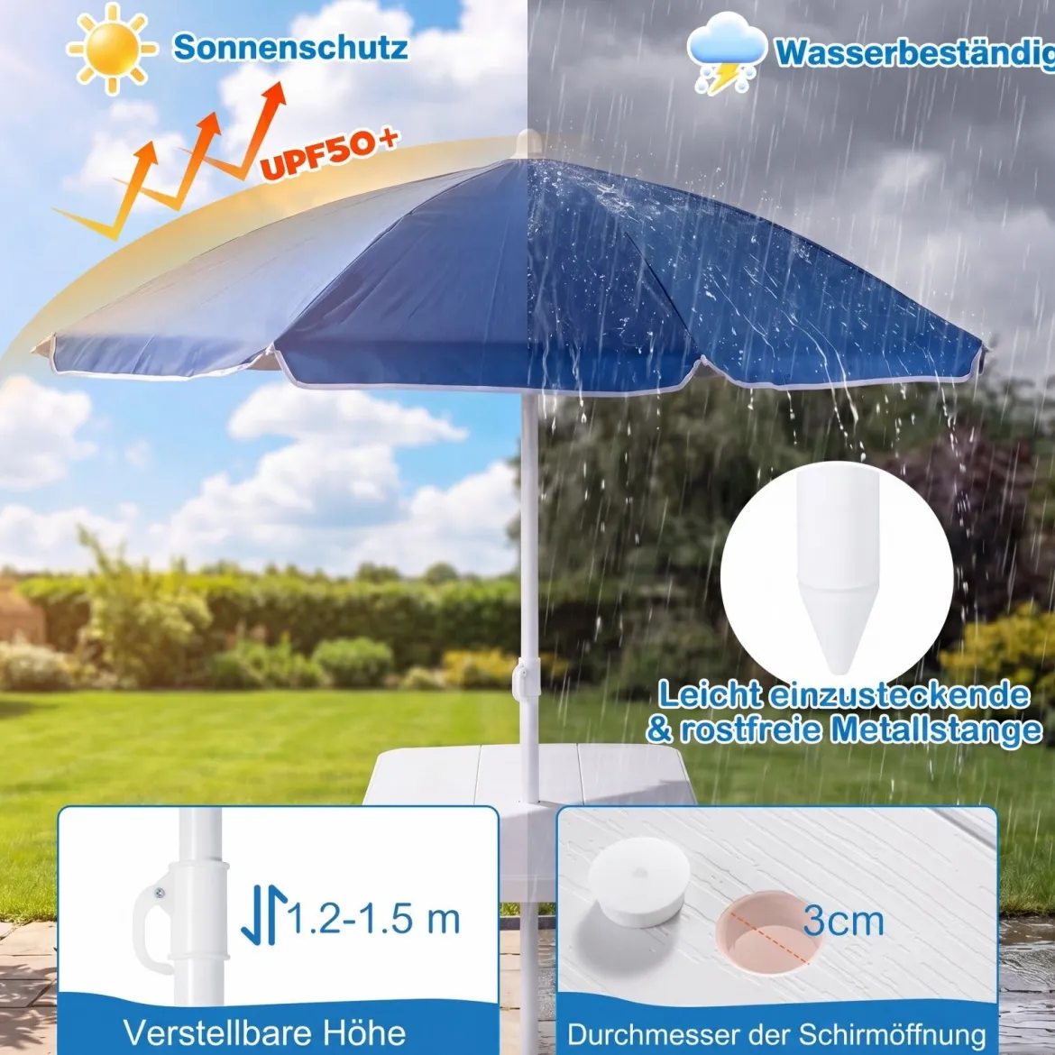 Kindersitzgruppe aus HDPE Kinder Picknicktisch mit 2 Bänken und Höhenverstellbarem & Abnehmbarem Sonnenschirm