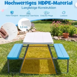 Kindersitzgruppe aus HDPE Kinder Picknicktisch mit 2 Bänken und Höhenverstellbarem & Abnehmbarem Sonnenschirm