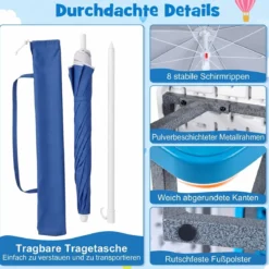 Kindersitzgruppe aus HDPE Kinder Picknicktisch mit 2 Bänken und Höhenverstellbarem & Abnehmbarem Sonnenschirm