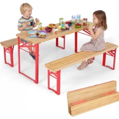 Kindersitzgruppe Faltbare Sitzgruppe mit Picknicktisch & 2 Kinderbänken Kindertisch & Sitzbank