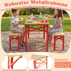 Kindersitzgruppe Faltbare Sitzgruppe mit Picknicktisch & 2 Kinderbänken Kindertisch & Sitzbank