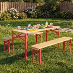Kindersitzgruppe Faltbare Sitzgruppe mit Picknicktisch & 2 Kinderbänken Kindertisch & Sitzbank