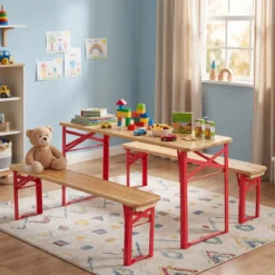 Kindersitzgruppe Faltbare Sitzgruppe mit Picknicktisch & 2 Kinderbänken Kindertisch & Sitzbank
