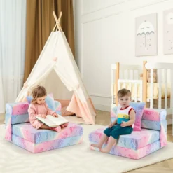 Kindersofa aufklappbar mit Kissen 4 in 1 Spielsofa im Dunkeln Leuchtend Klappsofa Kindersessel Mehrfarbig