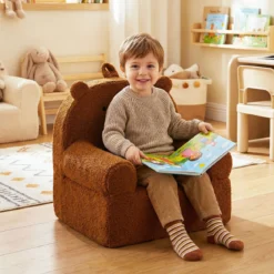 Kindersofa Bär Kindersessel mit abnehmbarem Teddy-Fleece Bezug & Schaumstoff Braun