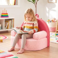Kindersofa ergonomischer Kindersessel mit hochdichtem Schaumstoff & Teddyplüsch Rosa