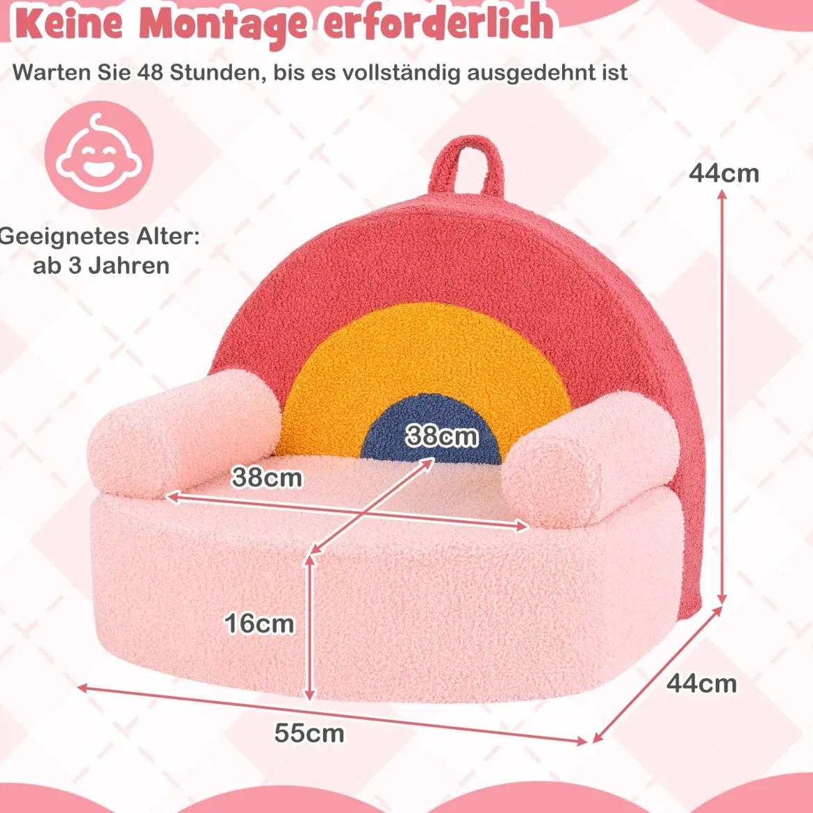 Kindersofa ergonomischer Kindersessel mit hochdichtem Schaumstoff & Teddyplüsch Rosa