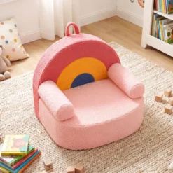 Kindersofa ergonomischer Kindersessel mit hochdichtem Schaumstoff & Teddyplüsch Rosa