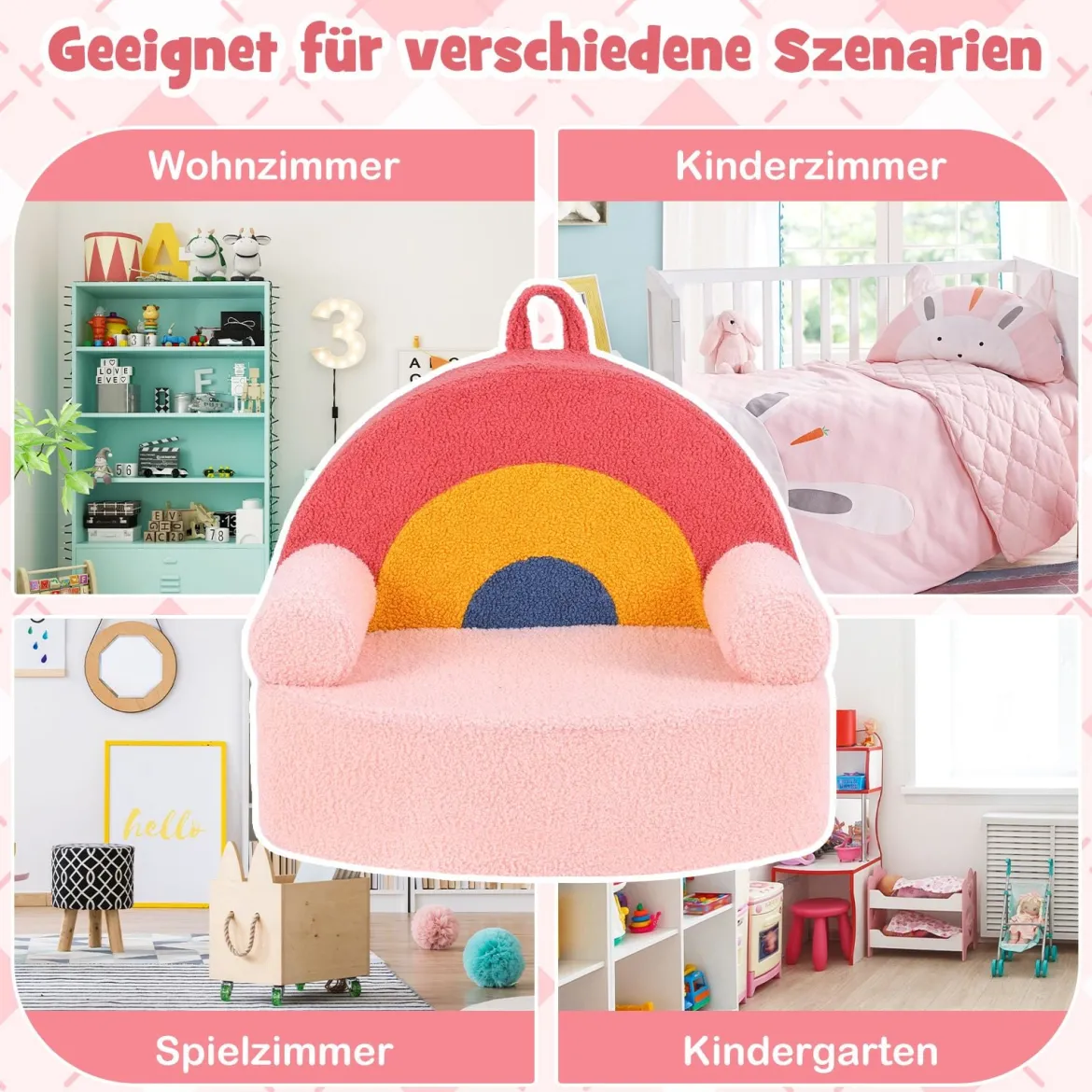Kindersofa ergonomischer Kindersessel mit hochdichtem Schaumstoff & Teddyplüsch Rosa