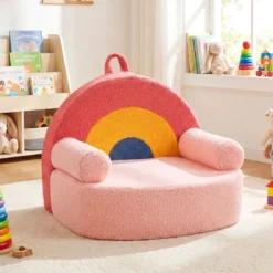 Kindersofa ergonomischer Kindersessel mit hochdichtem Schaumstoff & Teddyplüsch Rosa