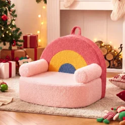 Kindersofa ergonomischer Kindersessel mit hochdichtem Schaumstoff & Teddyplüsch Rosa